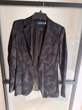 Polo Ralph Lauren Black Floral Jacquard Blazer | Evening Jacket | Size 4